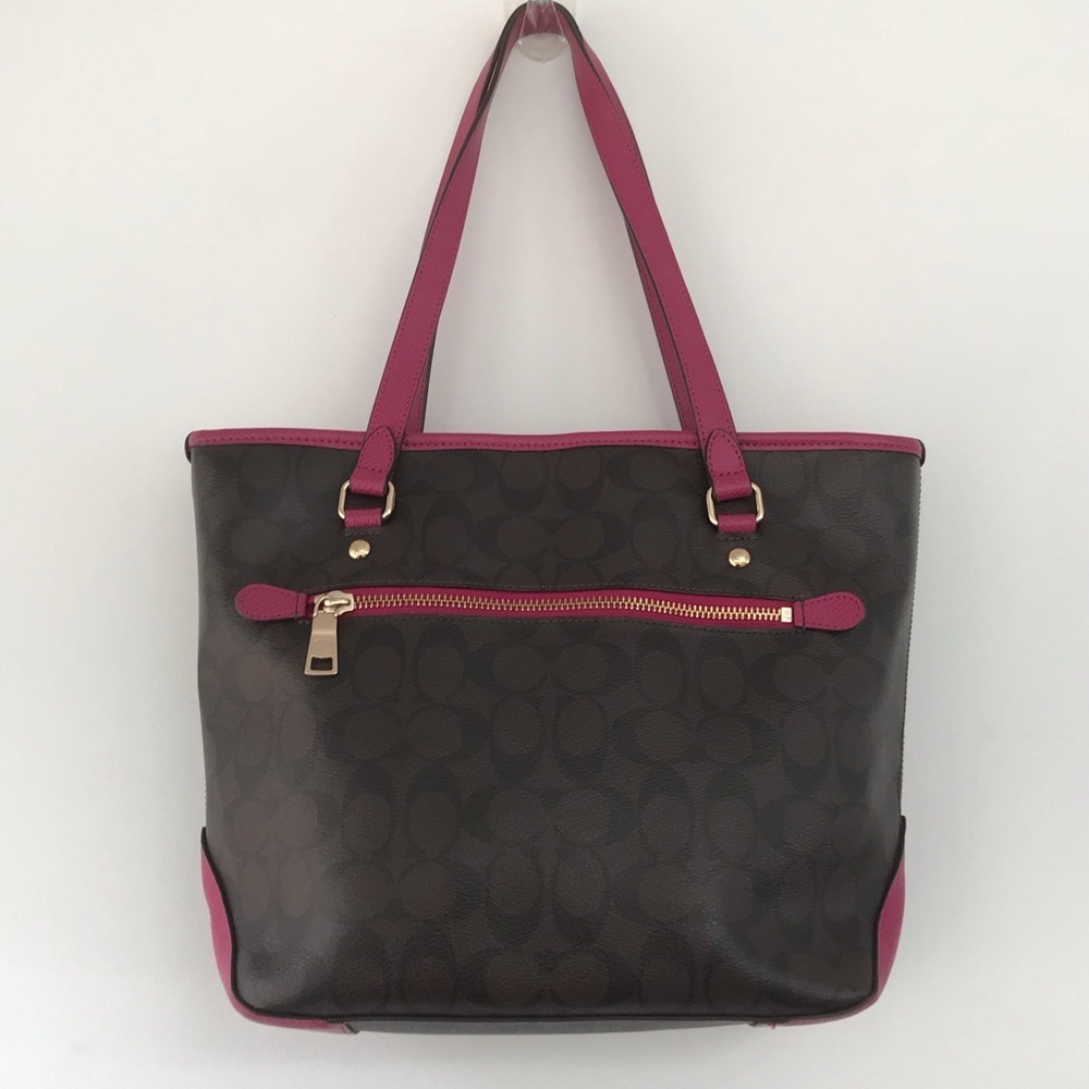 Coach City Tote Bag in Signature Coated Canvas with magenta leather accents - Picture 5 of 16
